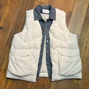 TRIBAL JEANS Women's Cream Jacket Vest Denim Detail Snap Closure Size S